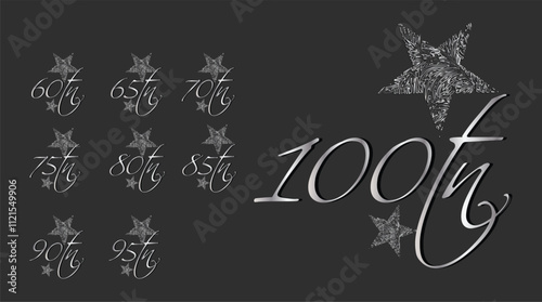 Elegant copper and silver anniversary logos celebrating fifteen to fifty-fifth and seventieth anniversaries