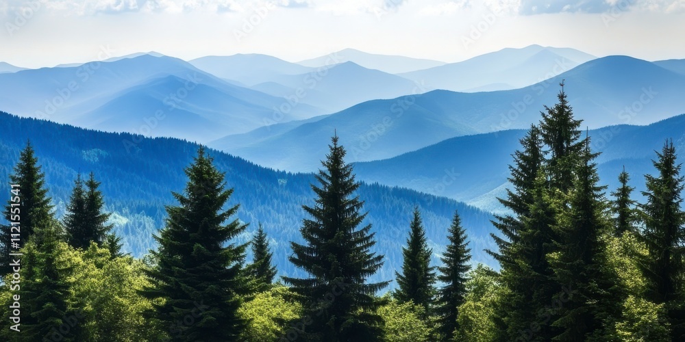 Majestic Mountain Range and Evergreen Forest: A Breathtaking Scenic View Majestic Mountain Range and Evergreen Forest: A Breathtaking Scenic View