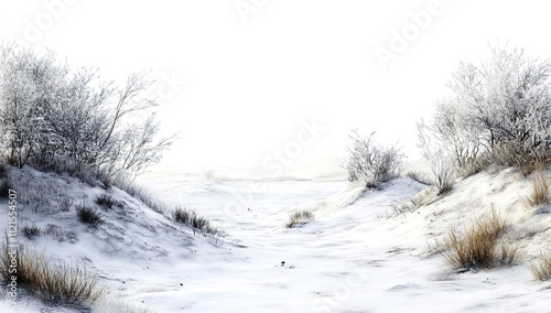 Winter Wonderland: Snowy Hills in High-Resolution, Ultra-Realistic Photography on a Pristine White Background photo