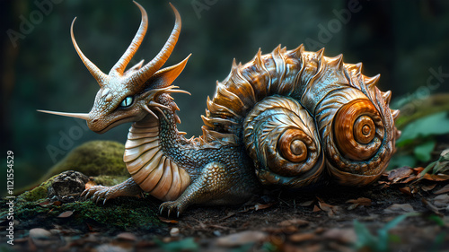 View of a beautiful creature combining snail and dragon photo