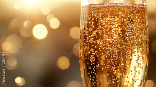 glass of champagne on golden background