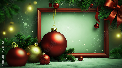 Merry Christmas frame red boulle green effect background photo
