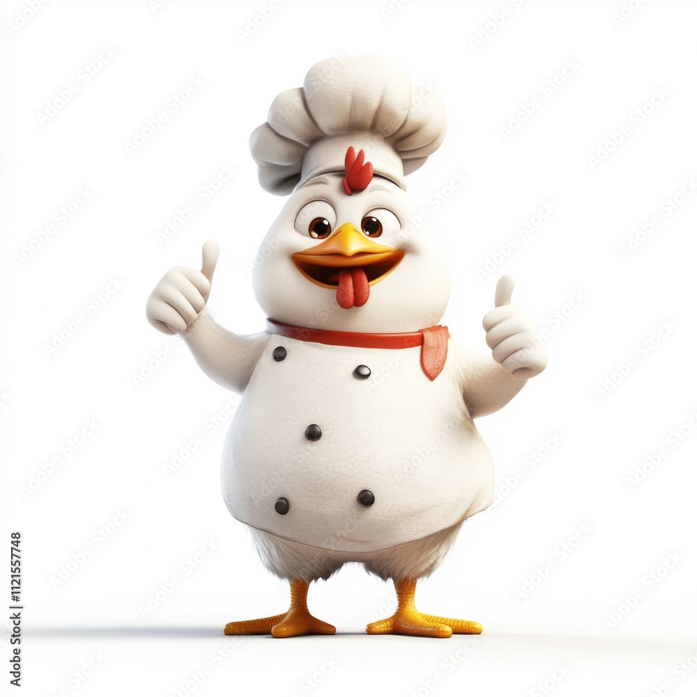 Happy Chef Chicken Cartoon Thumbs Up 3D Render Mascot Food Restaurant Cute White Background Happy Chef Chicken Cartoon Thumbs Up 3D Render Mascot Food Restaurant Cute White Background