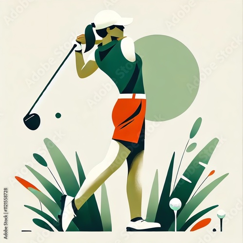 Wallpaper Mural A minimalist, flat-style illustration of a female golfer in mid-swing Torontodigital.ca