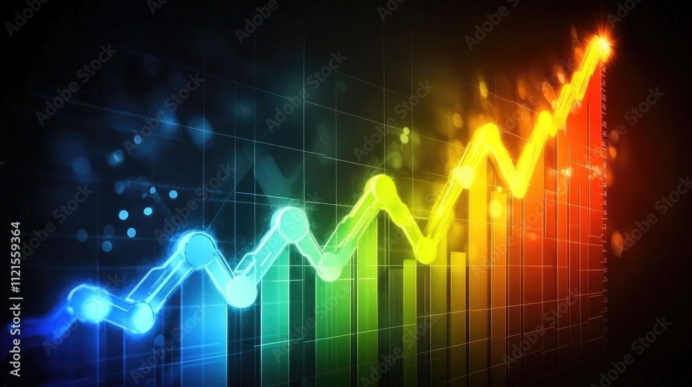 A glowing line graph showing an upward business trend on a dark background, with dynamic motion effects representing financial success A glowing line graph showing an upward business trend on a dark background, with dynamic motion effects representing financial success