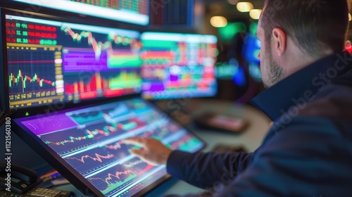 Analyzing market trends a trader working with advanced charting tools in a modern trading environment