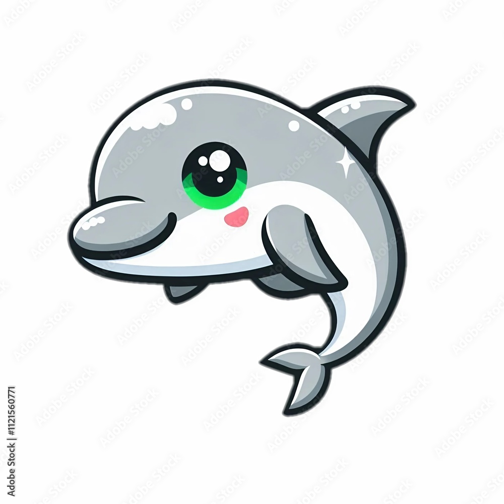Fototapeta premium Illustration A baby dolphin with a very adorable appearance is swimming in the water.