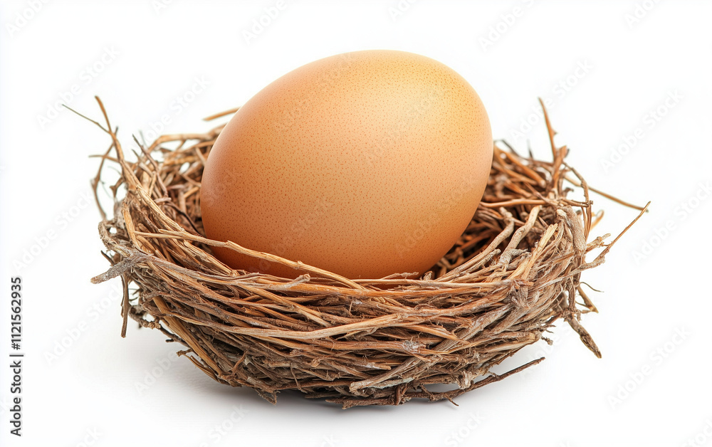 Brown egg in straw nest. Brown egg in straw nest.
