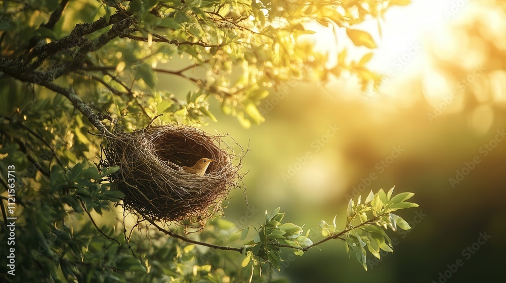 A 4K photo of a birdas nest tucked into a treeas branches. The soft golden light of the afternoon sun glistens on the nest, A 4K photo of a birdas nest tucked into a treeas branches. The soft golden light of the afternoon sun glistens on the nest,