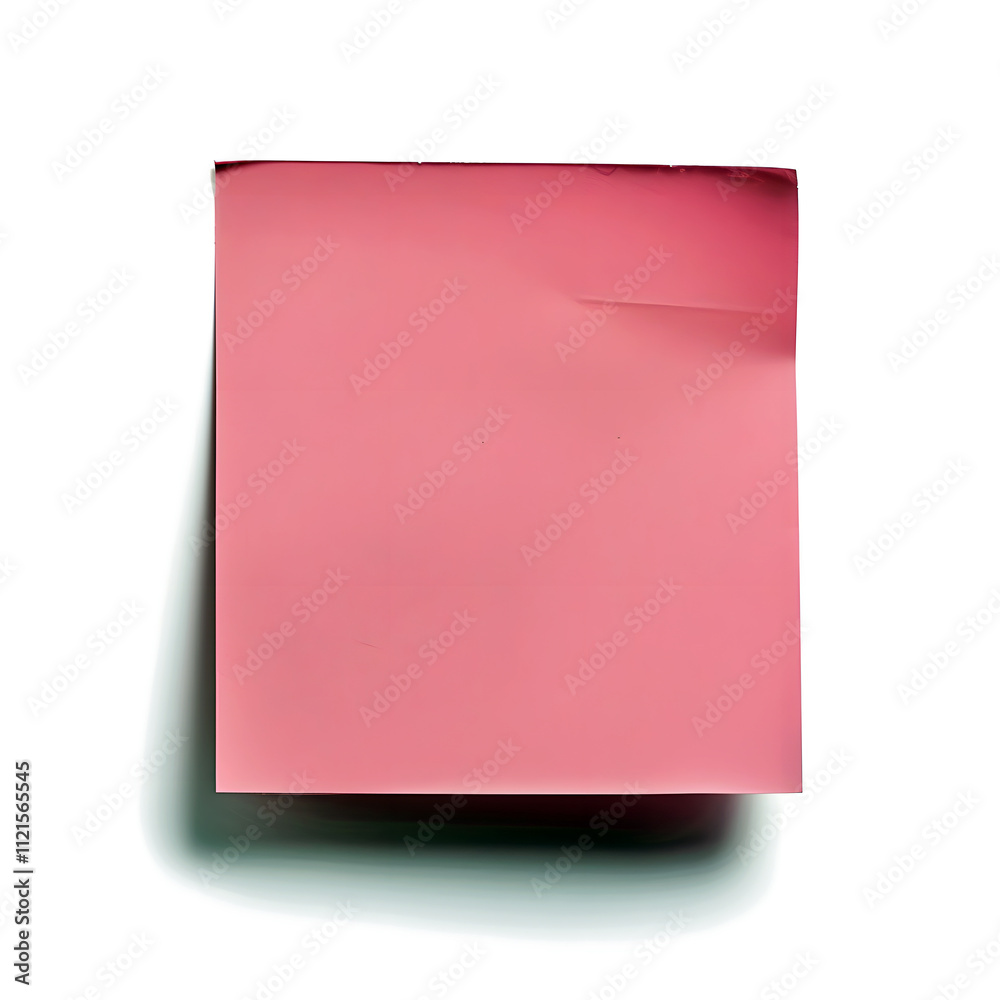 Blank Sticky Pink Paper Note with Shadow on White Background – Perfect for Stationery, Productivity Concepts, Office Branding, Stationery, E-commerce, Ads, Blogs, Social Media, Presentations