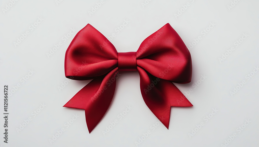 Elegant Red Ribbon Bow on White Background, Top View: High-Quality, Detailed, High-Resolution Studio Photography with Sharp Focus Elegant Red Ribbon Bow on White Background, Top View: High-Quality, Detailed, High-Resolution Studio Photography with Sharp Focus