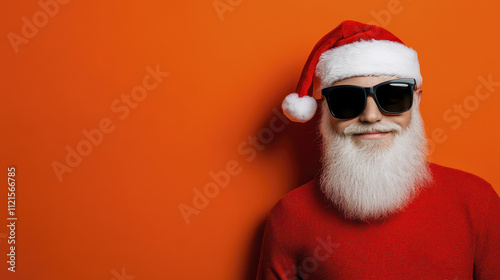 Funny Santa Claus wearing sunglasses and red sweater