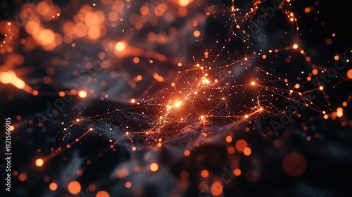 A particle-like visualization with photons emitting streams of light, surrounded by a glowing aura in a black void