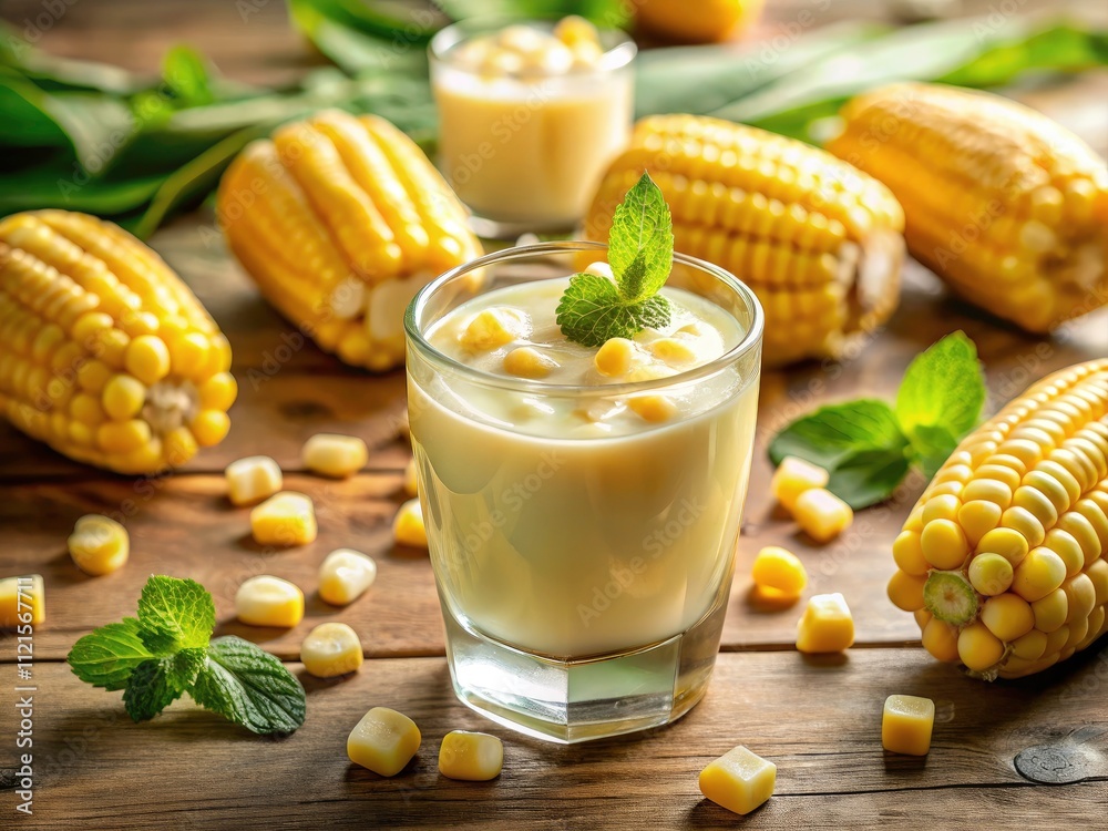 Refreshing Homemade Corn Milk Drink with Ice - Cool Summer Beverage Recipe Refreshing Homemade Corn Milk Drink with Ice - Cool Summer Beverage Recipe
