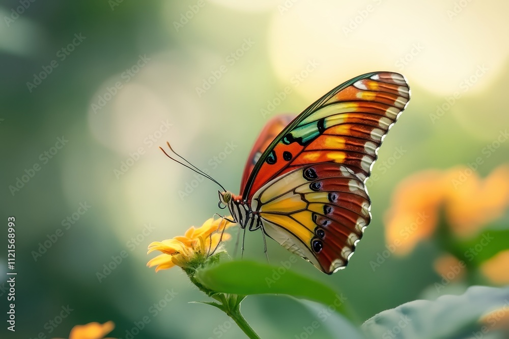 Fototapeta premium Colorful Butterfly Perched on a Yellow Flower