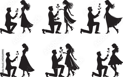 A beautiful Valentine day and timeless romantic proposal scene silhouette vector art