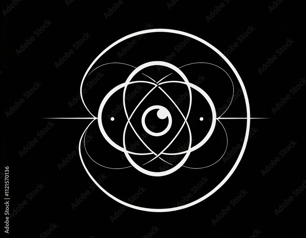 Atom icon. Quantum physics. Black color logo isolated on white background. Medical symbol. Nuclear energy. Molecule structure. Fusion reactor. Proton core. Atomic neutron power. Ai generated image. Atom icon. Quantum physics. Black color logo isolated on white background. Medical symbol. Nuclear energy. Molecule structure. Fusion reactor. Proton core. Atomic neutron power. Ai generated image.