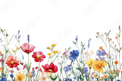 Watercolor Painting of Vibrant Wildflowers in a Meadow