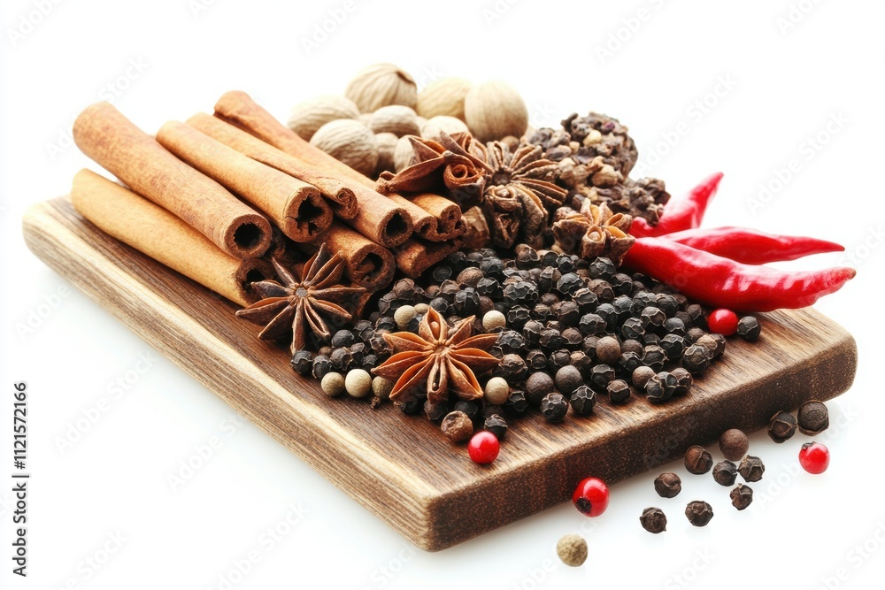 Assorted Spices on Rustic Wooden Board Assorted Spices on Rustic Wooden Board