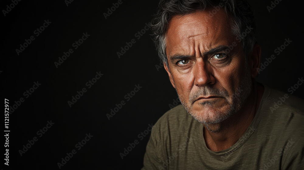Fototapeta premium Intense middle aged man with gray hair and serious expression