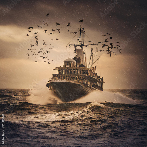 ship in the sea at night