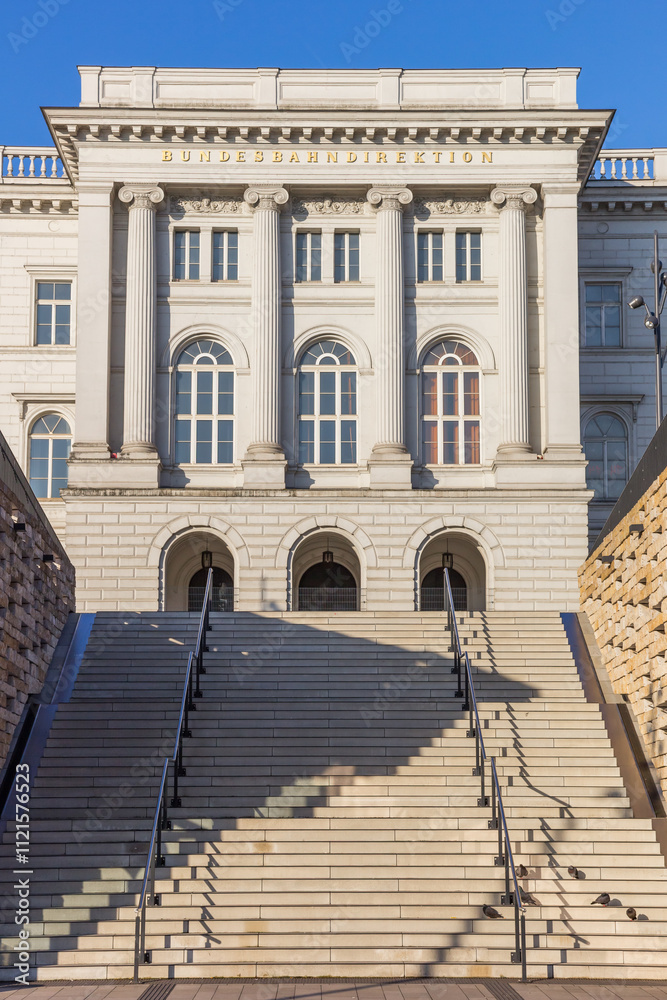 Stairs in front of the bundesbahndirektion government building in Wuppertal, Germany