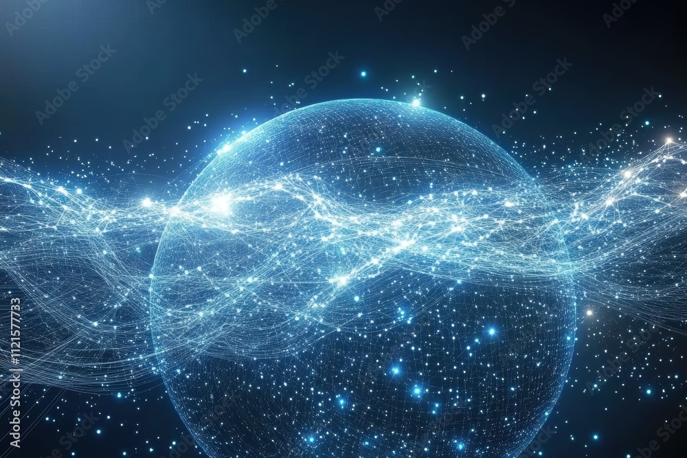 Obraz premium Dynamic energy waves surrounding a bright sphere abstract digital art sci-fi concept dark background futuristic viewpoint