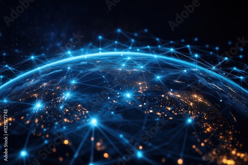 Global network connectivity earth digital illustration nighttime aerial view technological advancements in communication