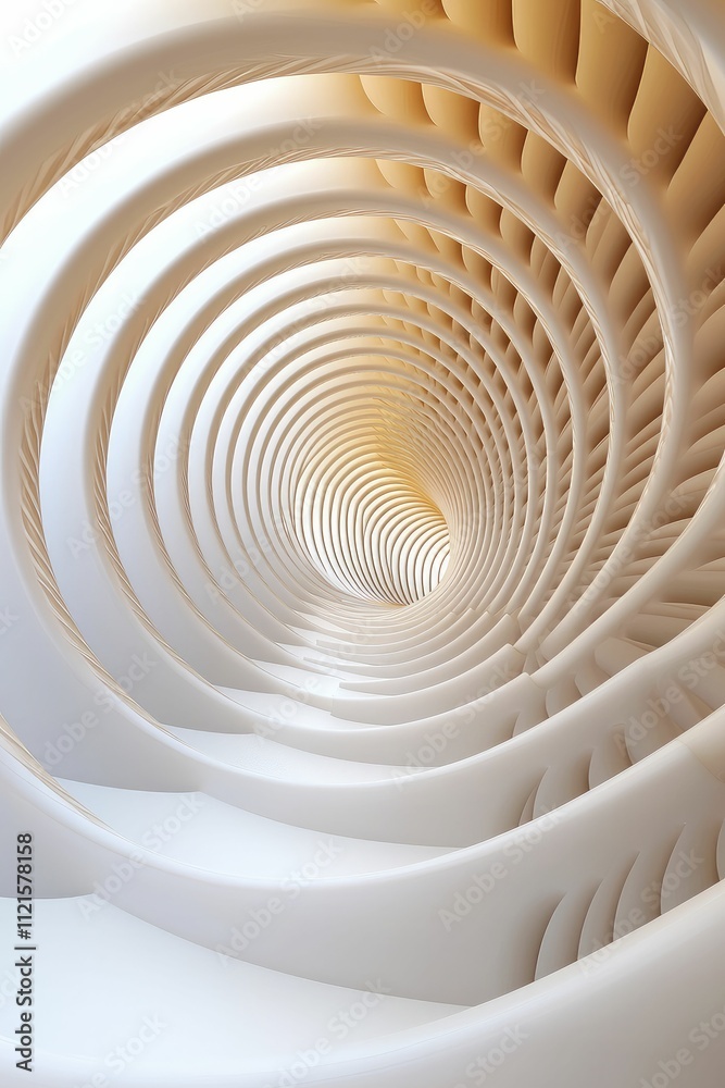 Obraz premium Dynamic spirals intertwining in movement, solid white backdrop, evolution through interaction concept.