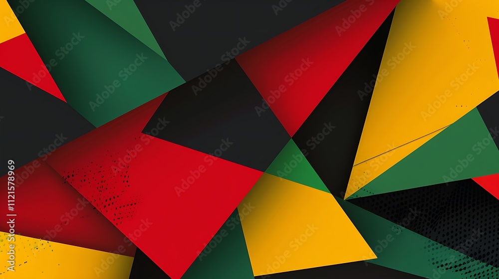 Fototapeta premium Abstract geometric Juneteenth banner. Green, red, yellow, and black color background. AI Generated