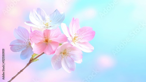 Beautiful blossoms in soft pink and white hues against a dreamy pastel background, evoking tranquility and joy.