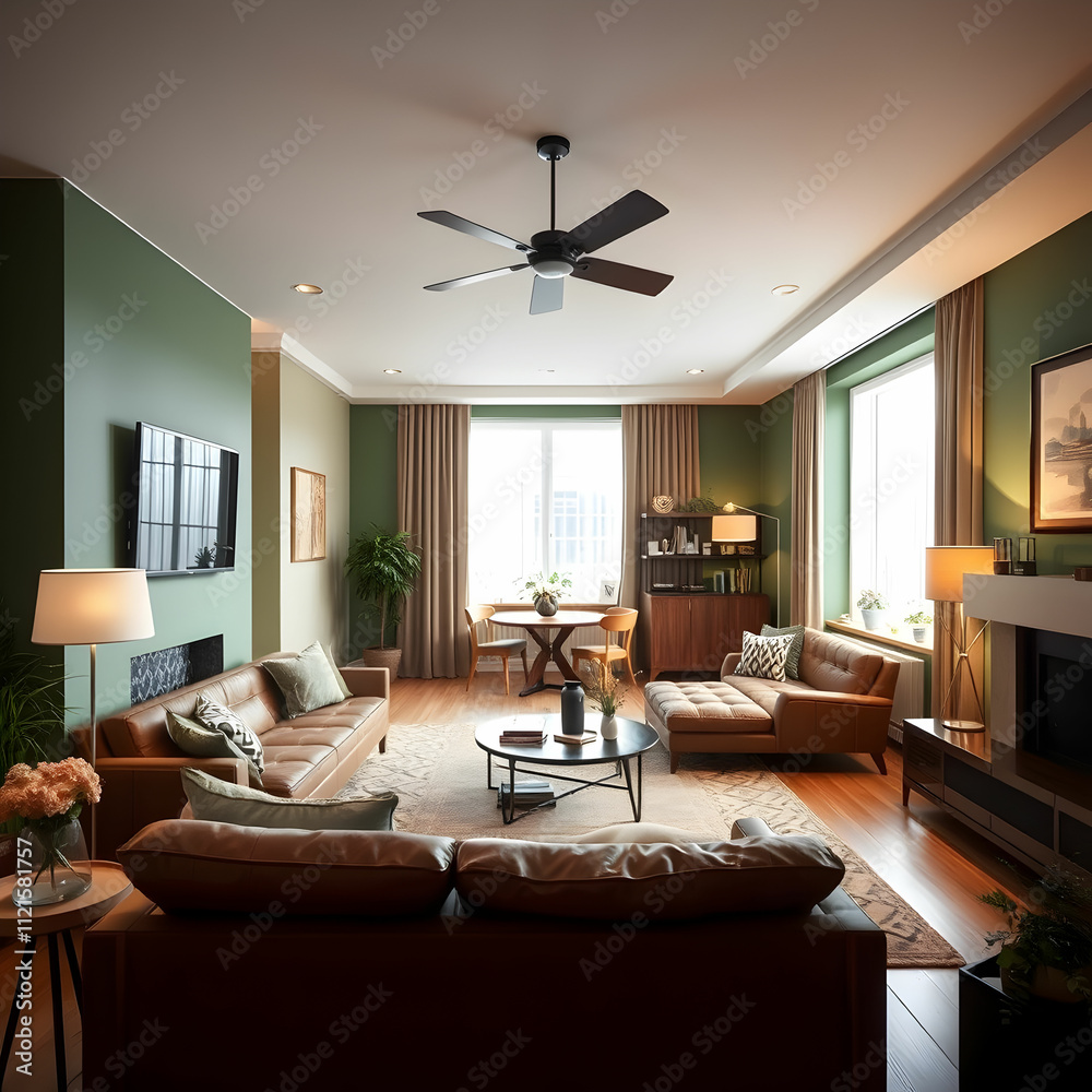 Fototapeta premium Modern vintage interior of living room designgreen room