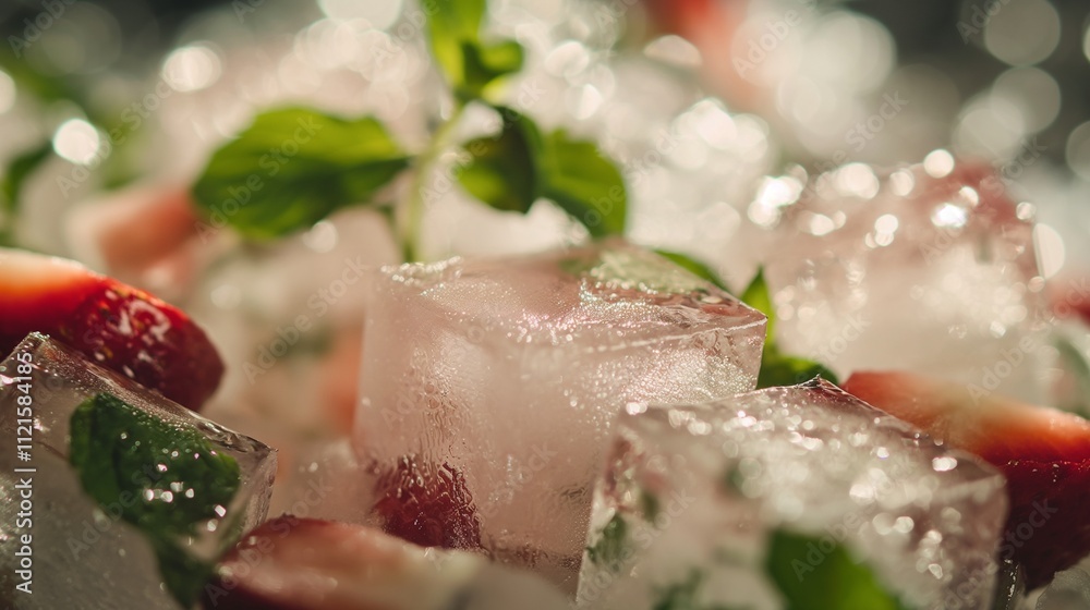Fototapeta premium An ice cube is a small piece of ice, which is typically rectangular as viewed from above and trapezoidal as viewed from the side embellish ace cube