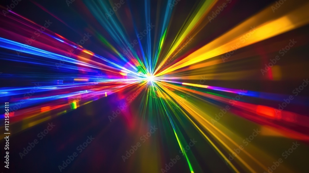 An abstract close-up of refracted light creating rainbow streaks against a black background, evoking the dispersion of light at high speeds An abstract close-up of refracted light creating rainbow streaks against a black background, evoking the dispersion of light at high speeds