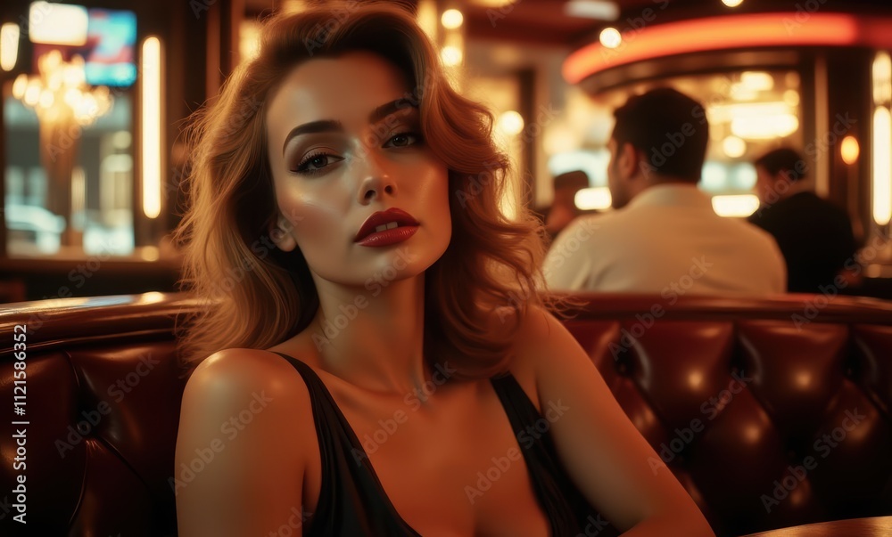 Elegant woman in a dimly lit restaurant Elegant woman in a dimly lit restaurant