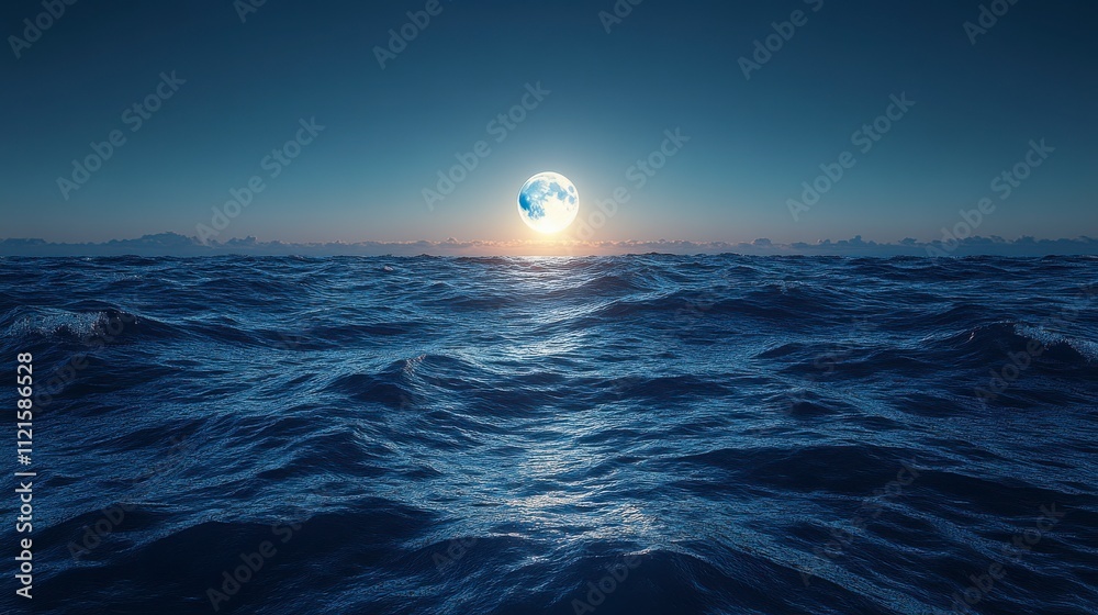 Majestic Moonlit Ocean Landscape: A Serene View of the Ocean at Night Majestic Moonlit Ocean Landscape: A Serene View of the Ocean at Night