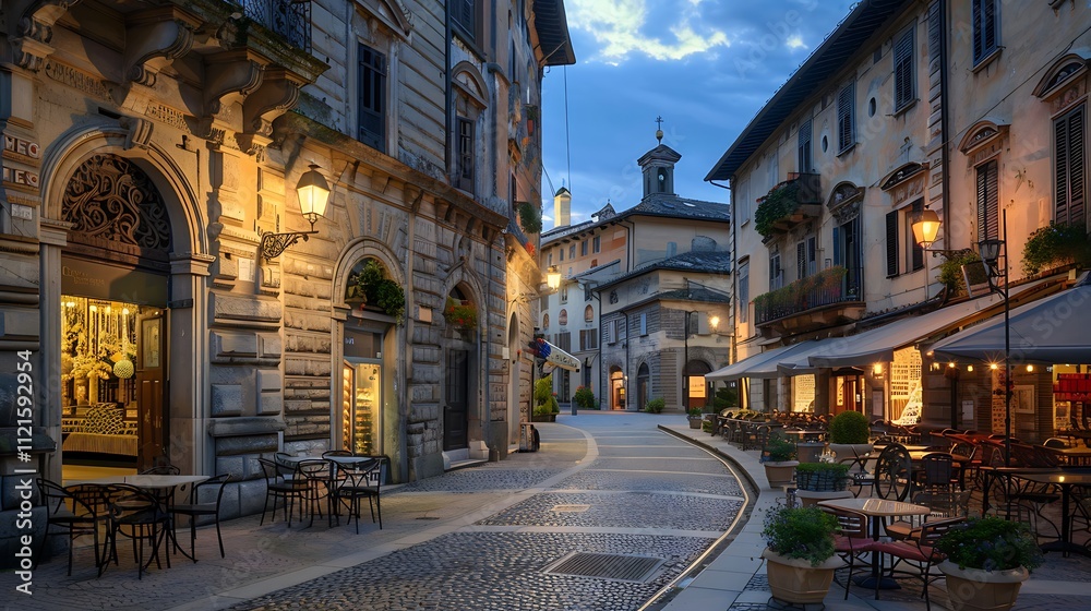 Bergamo old square in the evening that promotes nature, beauty, and ecology Bergamo old square in the evening that promotes nature, beauty, and ecology