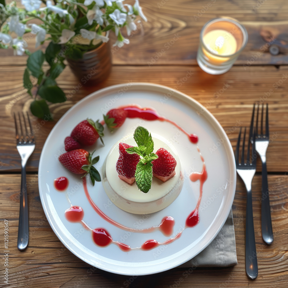 strawberry pudding on a plate..  