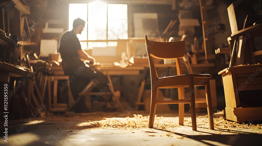The Art of Crafting: A Carpenter's Journey in Creating Exquisite Wooden Furniture in a Bright Workshop