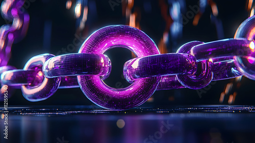 Vibrant purple digital chain links on a dark background