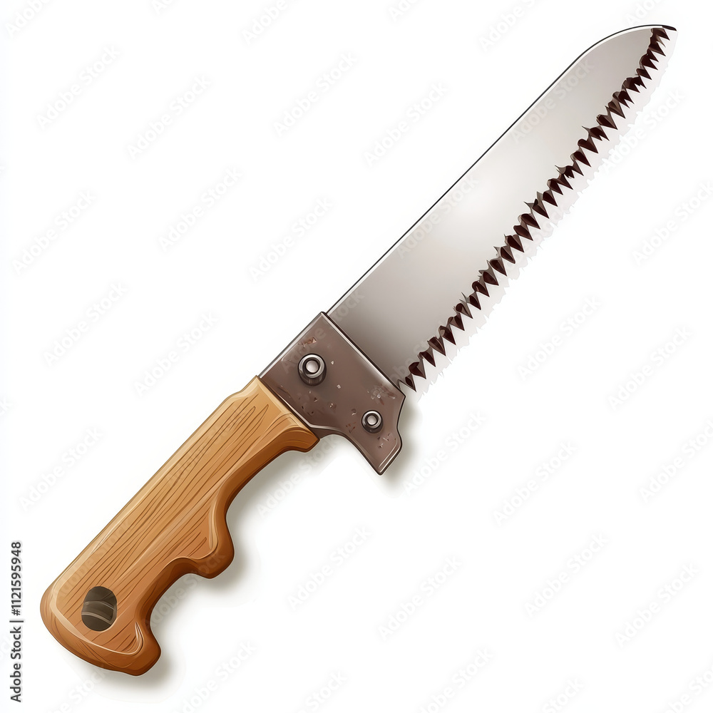 Detailed Illustration of a Wooden Handled Serrated Edge Knife Detailed Illustration of a Wooden Handled Serrated Edge Knife