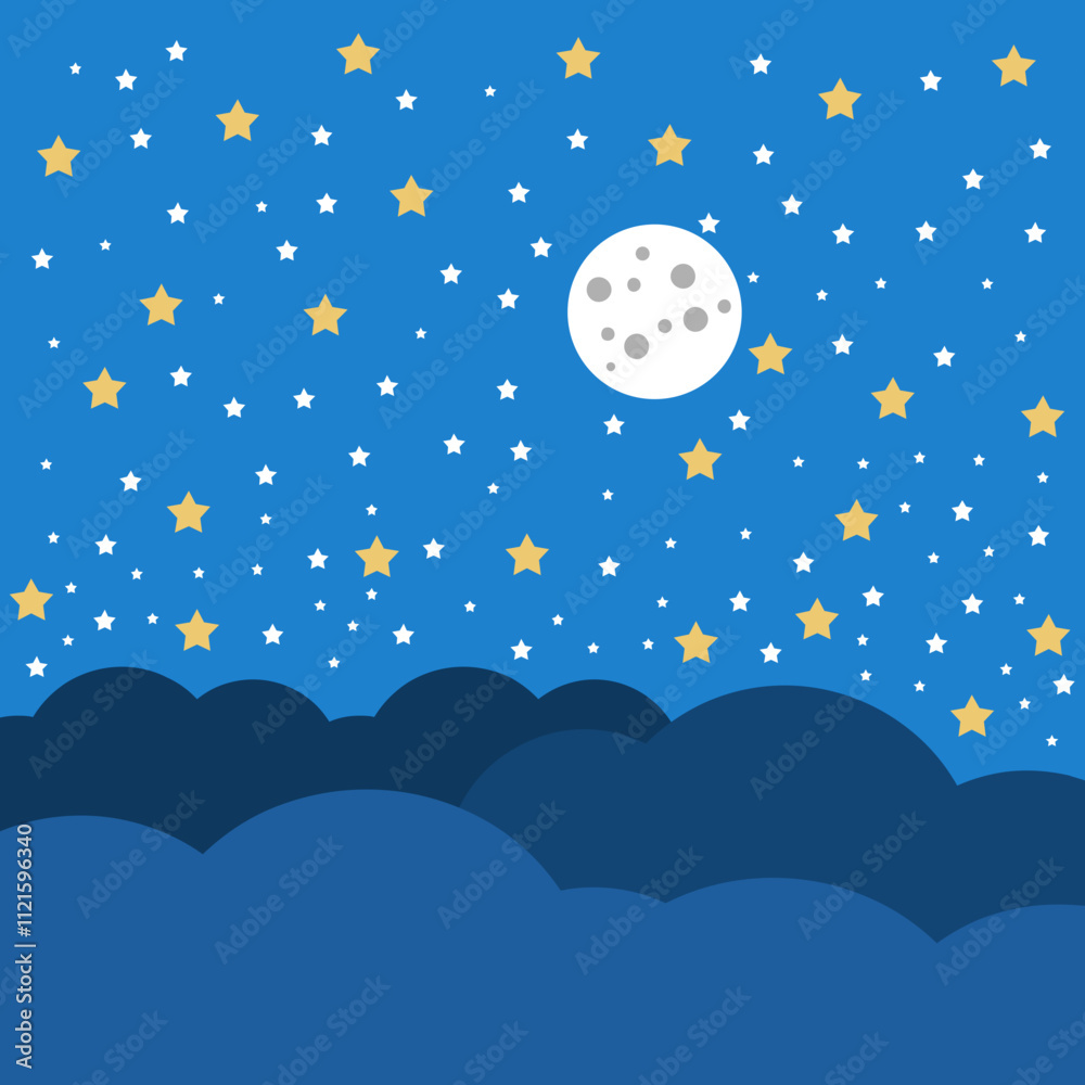 Midnight Cloud with Moon and Stars Sky Illustration Background Midnight Cloud with Moon and Stars Sky Illustration Background