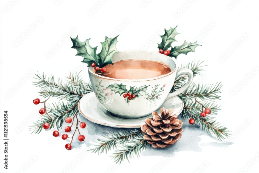 cup of coffee with christmas decorations on white cup of coffee with christmas decorations on white