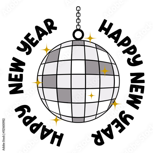 Happy New Year With Mirrorball Isolated On White