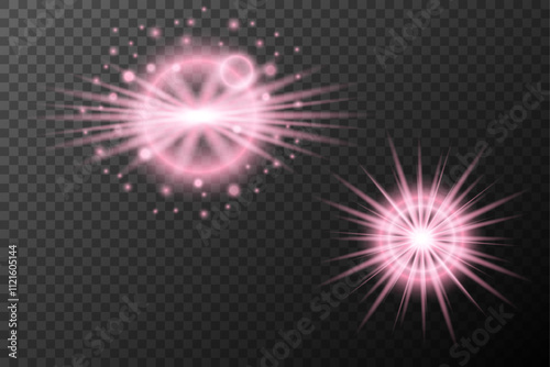 Set light effect Pink isolated flare explosion shiny dust line solar flare star spark neon light holidays festival, vector element