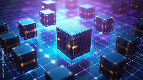 Futuristic digital cube network in vibrant colors