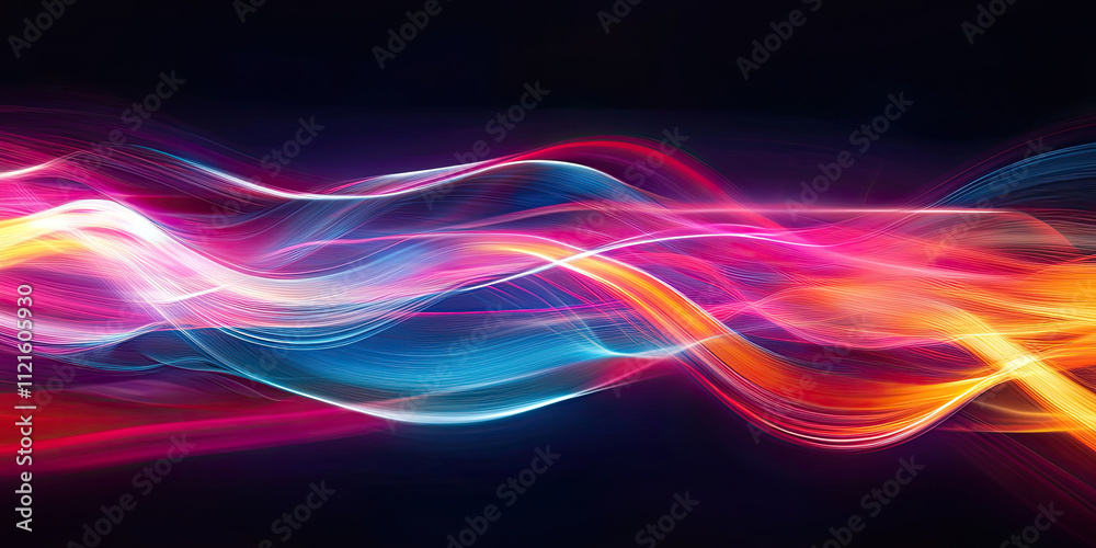 Smooth flowing neon wave abstract digital glowing lines background, vibrant neon waves of light undulating across the surface Smooth flowing neon wave abstract digital glowing lines background, vibrant neon waves of light undulating across the surface