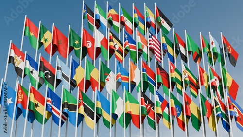 flags of Latin American in the sky 3d illustration image