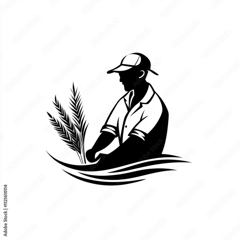 Obraz premium Farmer Sowing Seeds Agriculture Farming Harvest Grain Wheat Field Planting Rural Countryside Nature