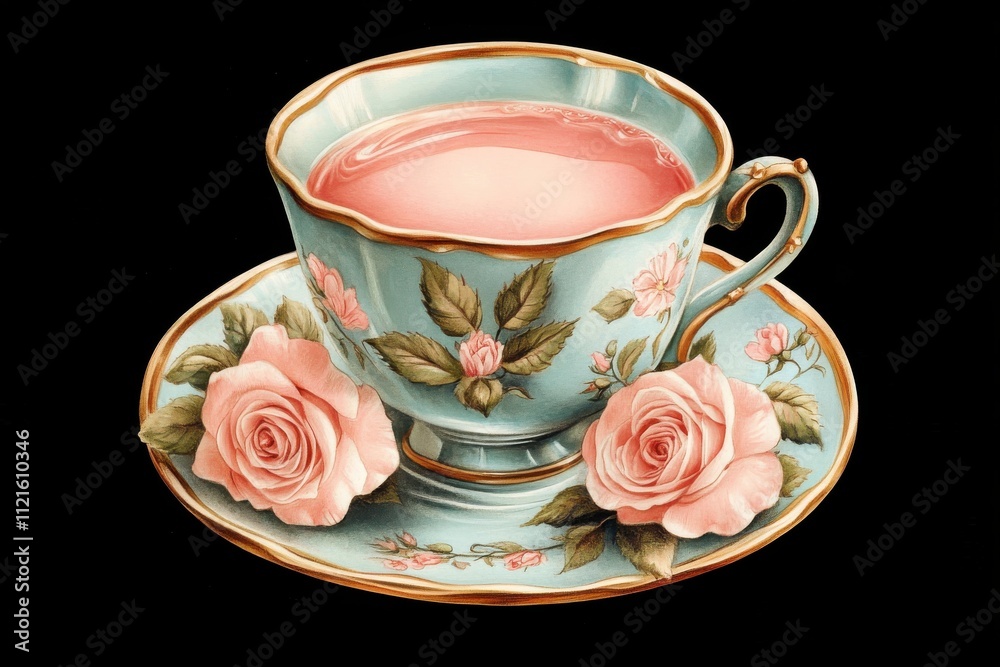 cup and saucer for tea serving on black cup and saucer for tea serving on black